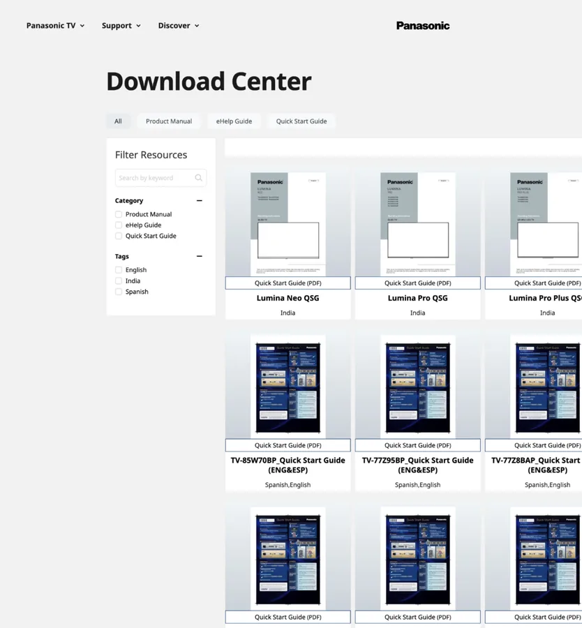 Panasonic download center built with ResourceHub