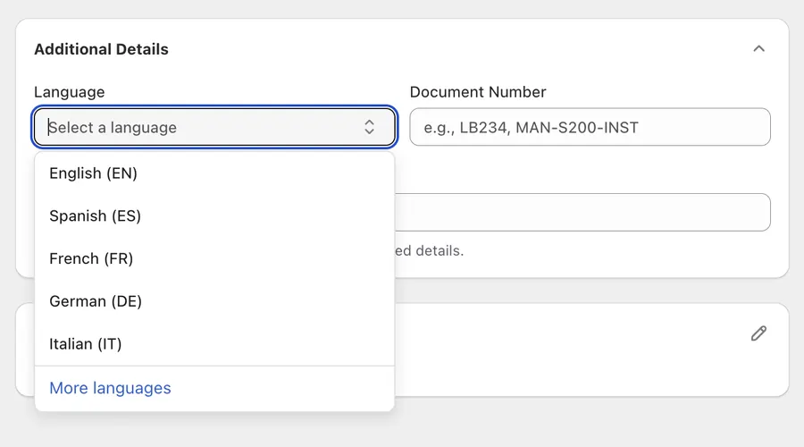 Language selector while adding or editing a ResourceHub resource