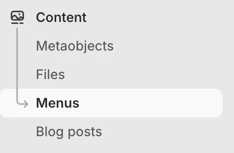 Shopify Content menu with Menus selected