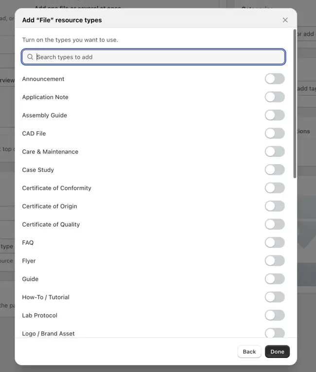 Add File resource types with predefined types and toggles in ResourceHub